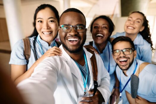 Cheerful medical students taking selfie